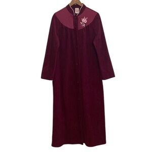 Vintage Lounge Gown Women Large XL Dark Red Maxi Robe Nightgown Grannycore